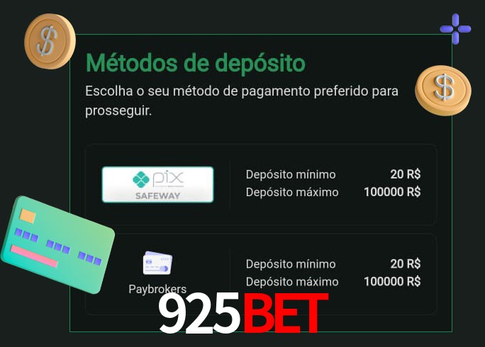 O cassino 925Bet oferece uma grande variedade de métodos de pagamento